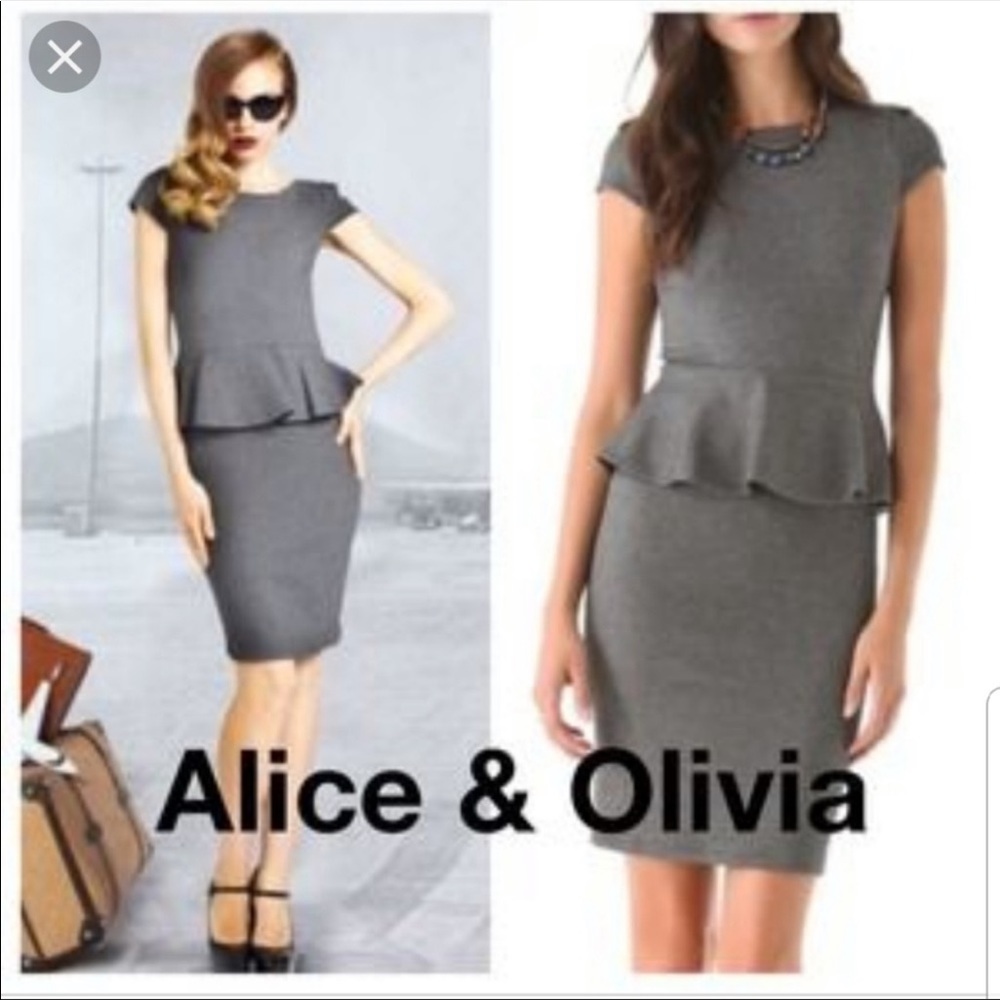 Alice + Olivia Employed Speckled Gray Peplum Dress